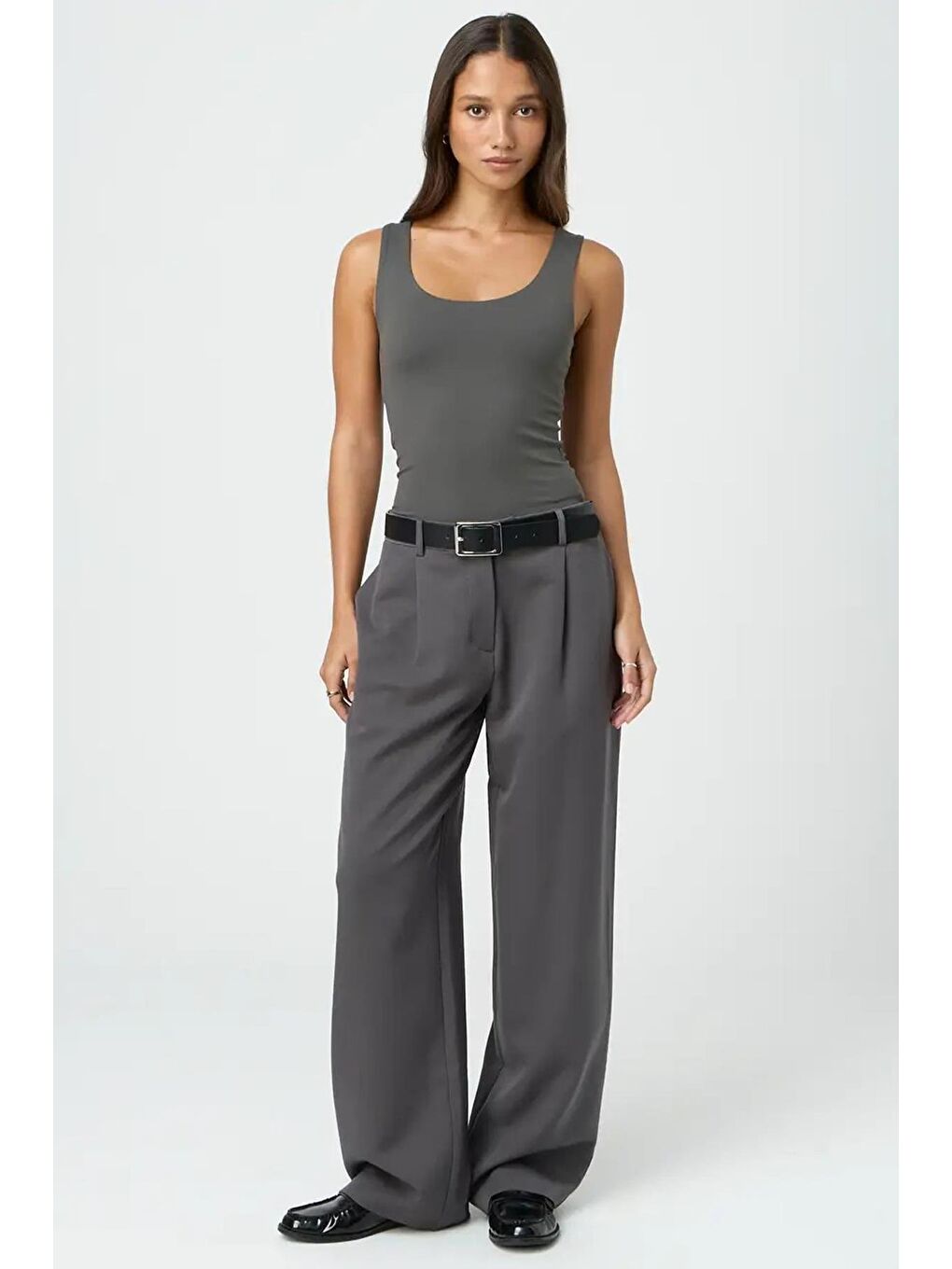 Gri Füme Kalın Askılı Kadın Bluz Mg1998-4