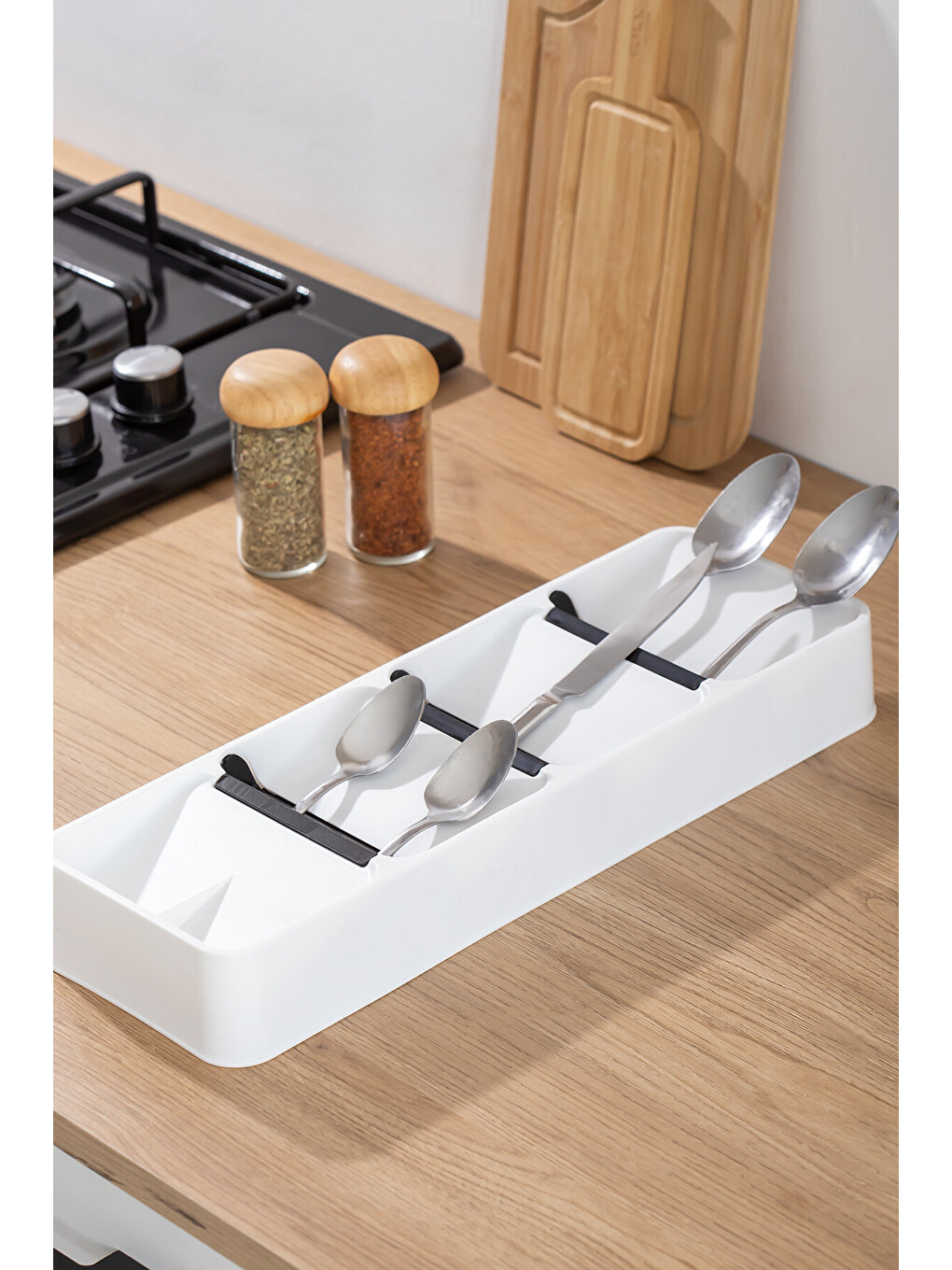 Org-86 8118 Kaşıklık Çekmece İçi Çatal Bıçak Kaşık Düzenleyici Çekmece İçi Organizer-beyaz-1