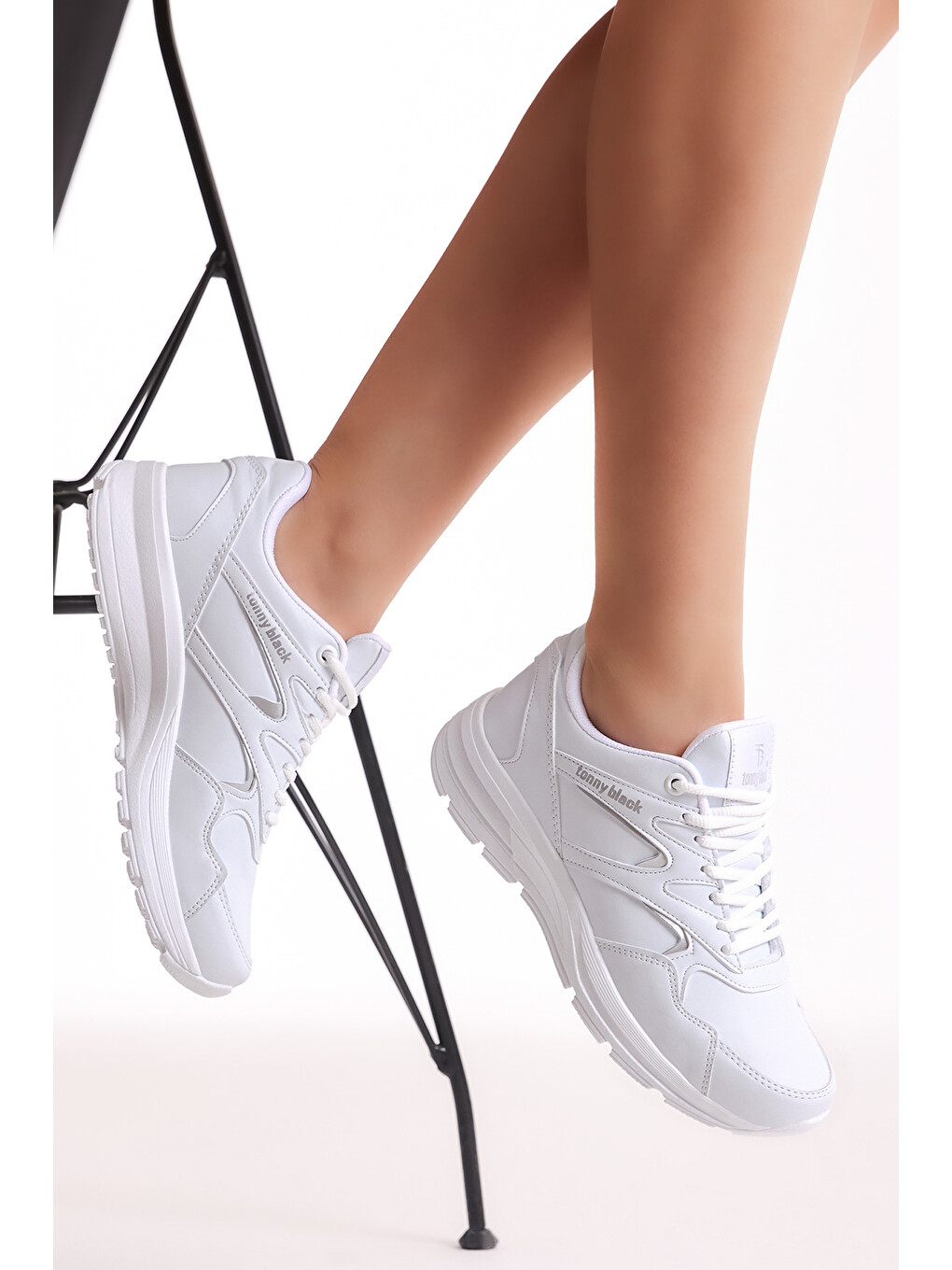 Unisex Beyaz Poli Taban Nefes Alabilen Kumaş Bağcıklı Spor Ayakkabı-1