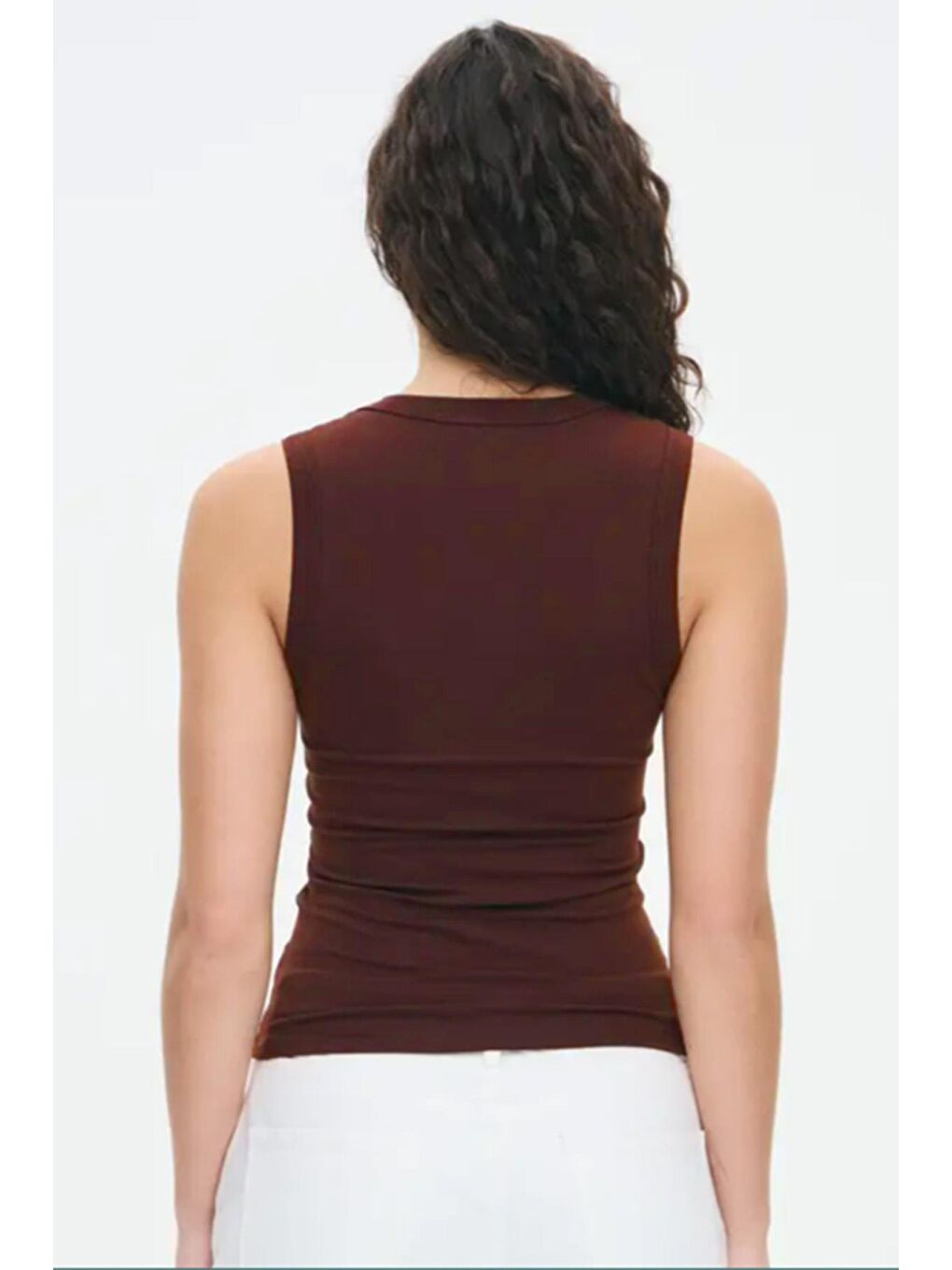 Kahverengi V Yaka Biyeli Kadın Atlet Mg2292-1