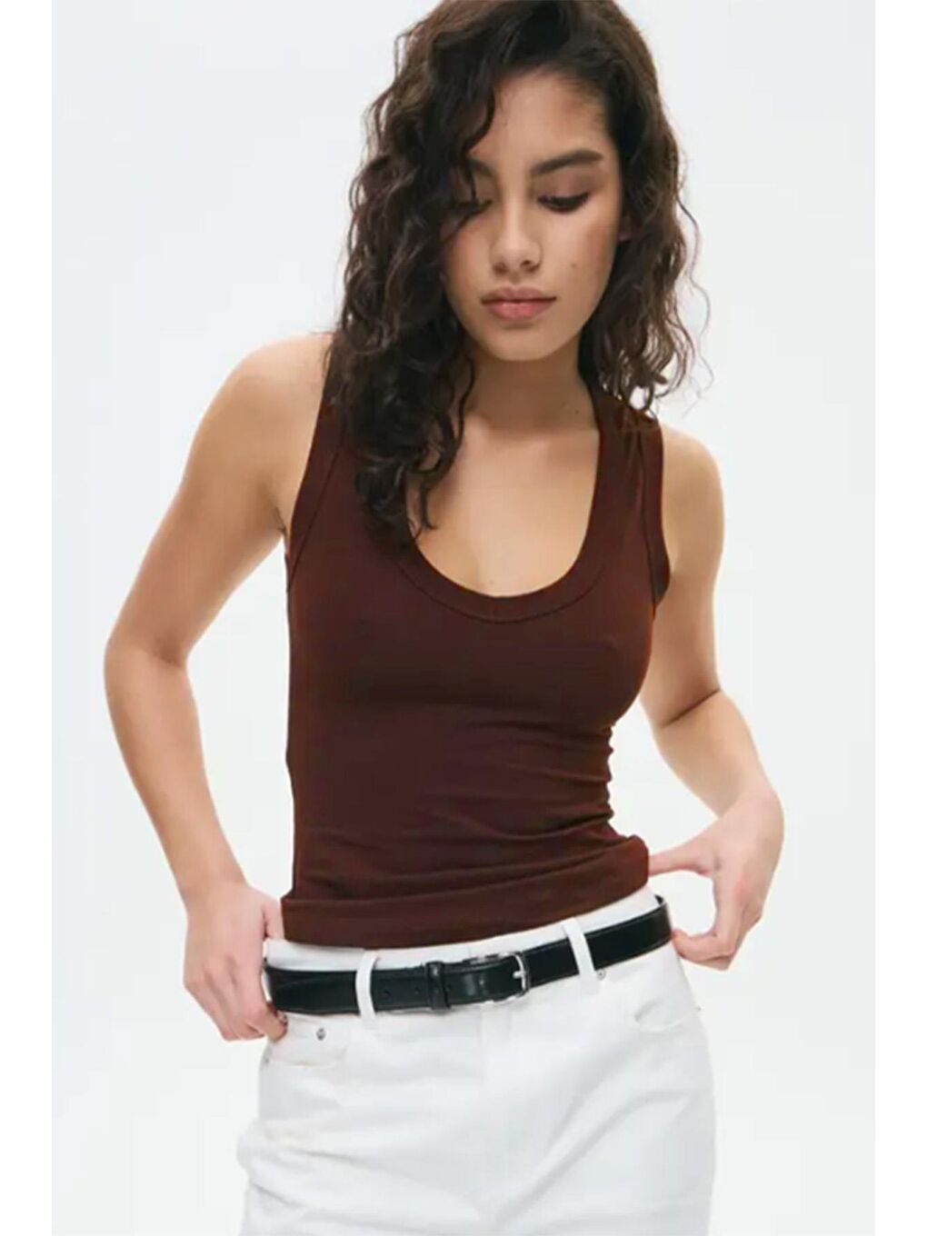 Kahverengi V Yaka Biyeli Kadın Atlet Mg2292-9