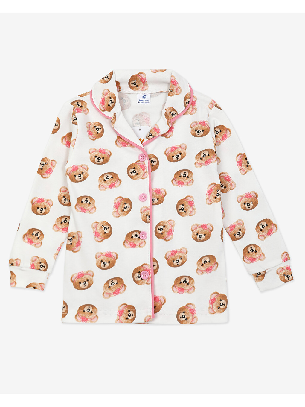 Ekru Bebe Yaka Düğmeli Kız Çocuk Pijama Takımı-1
