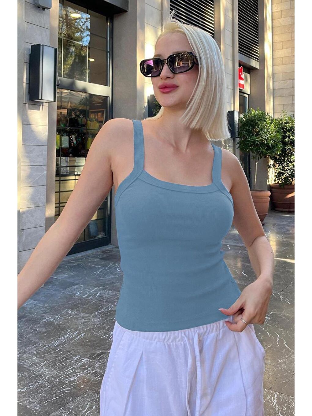 İndigo Fitilli Görünümlü Askılı Basic Atlet Mg2236