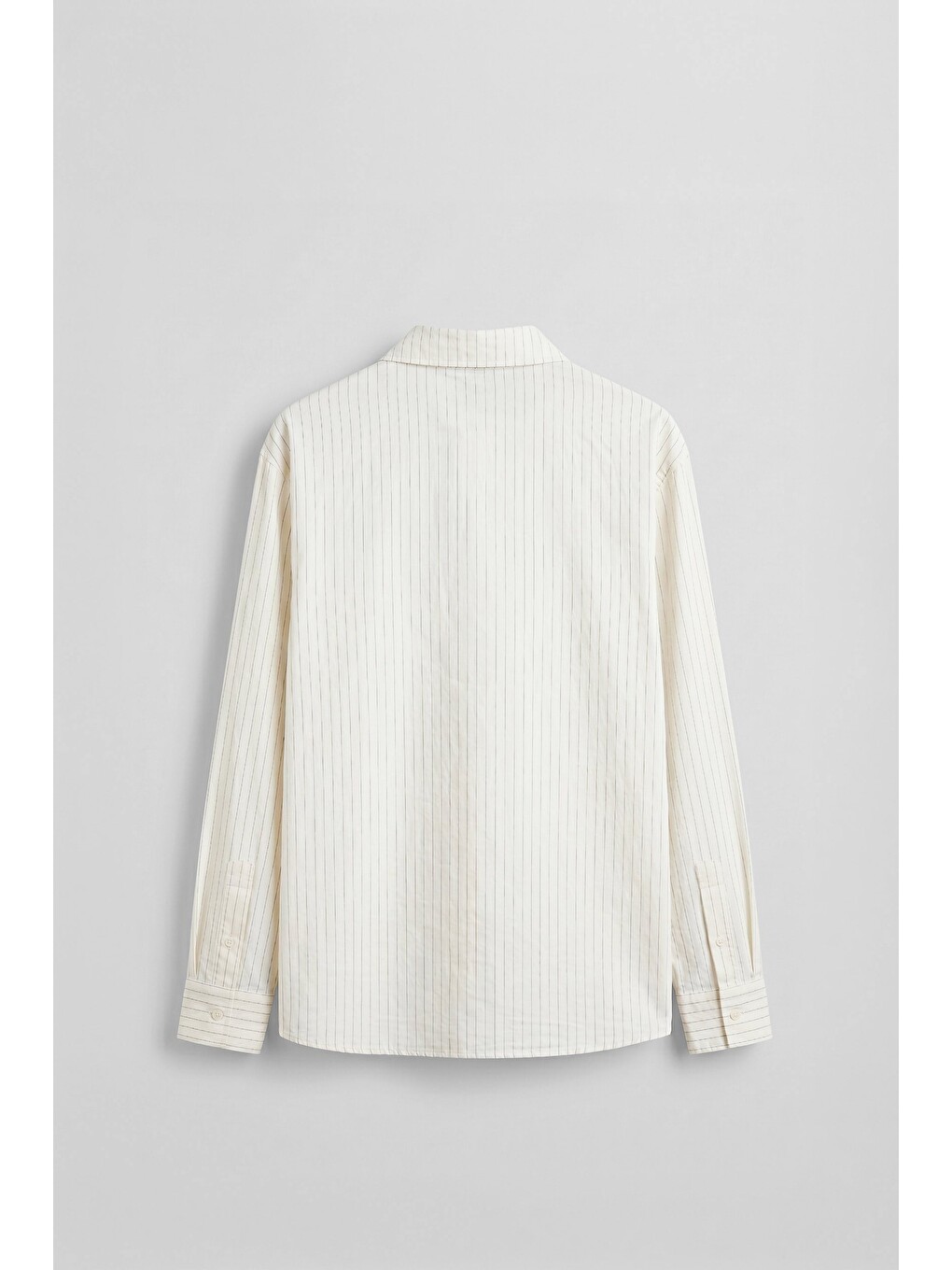 Erkek Oversize Çizgili Boxy Fit Uzun Kollu Gömlek Ekru-1
