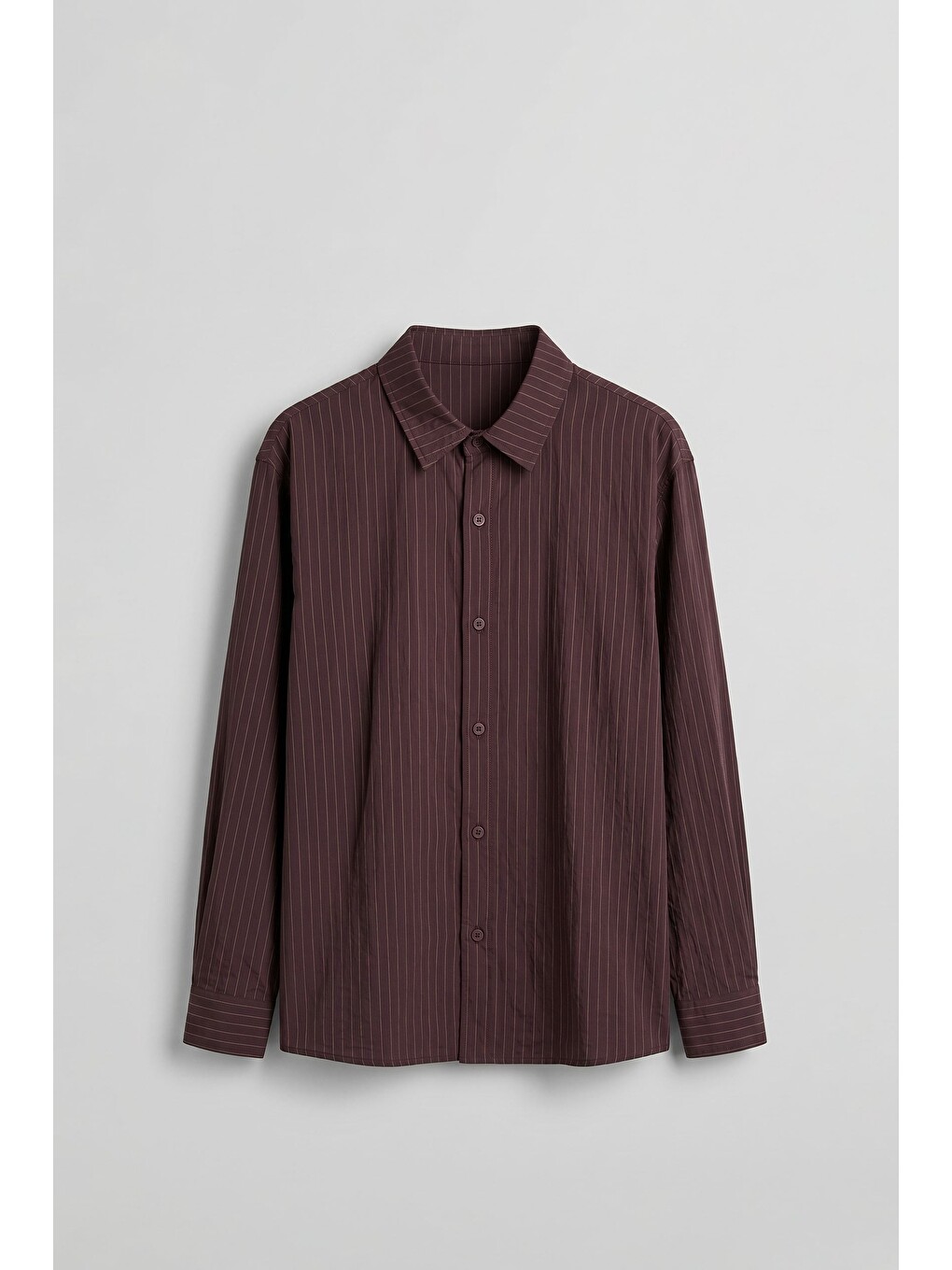 Erkek Oversize Çizgili Boxy Fit Uzun Kollu Gömlek Bordo
