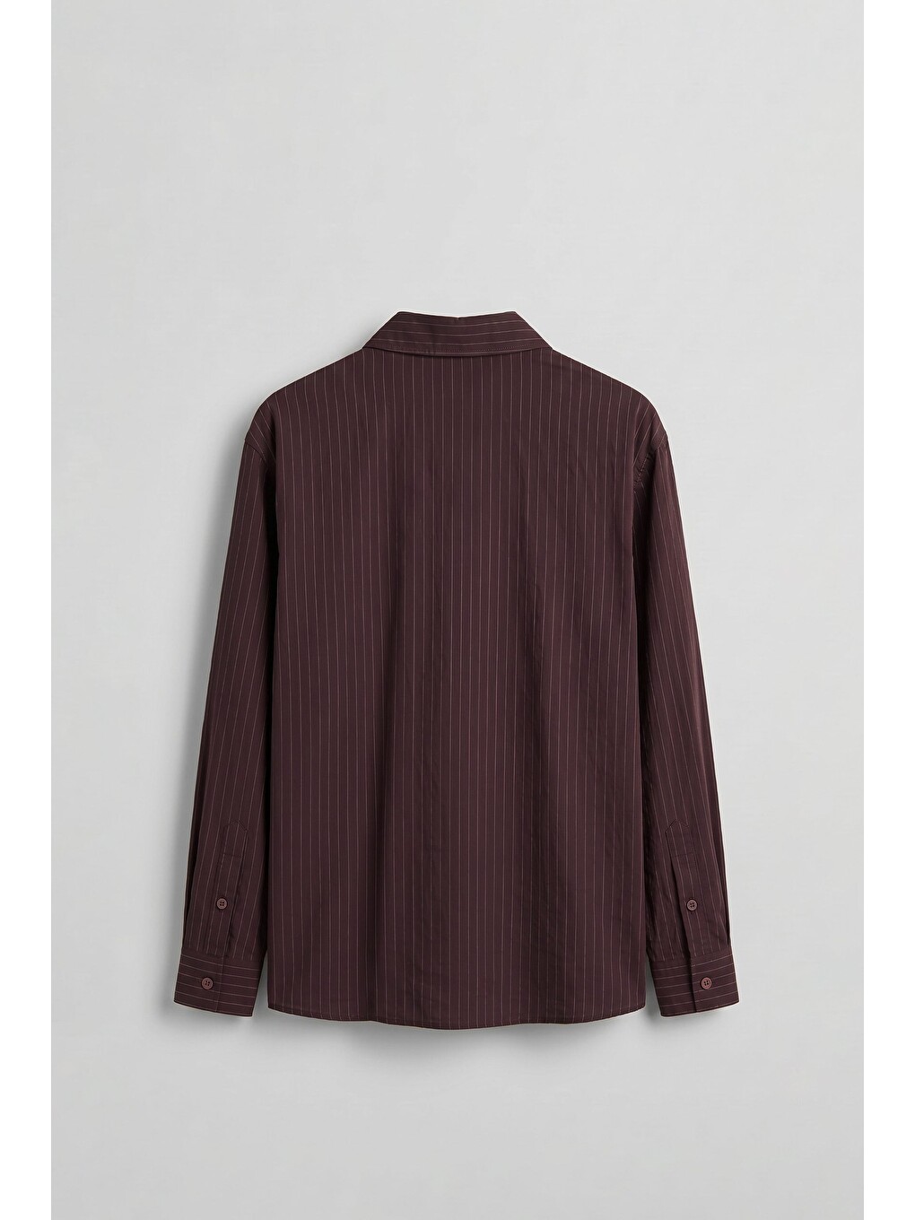 Erkek Oversize Çizgili Boxy Fit Uzun Kollu Gömlek Bordo-1