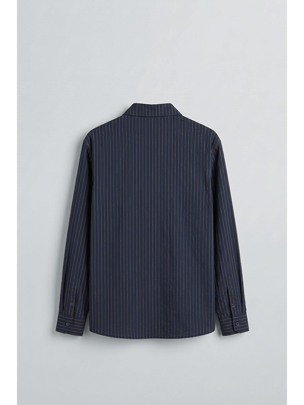 Erkek Oversize Çizgili Boxy Fit Uzun Kollu Gömlek Lacivert-1
