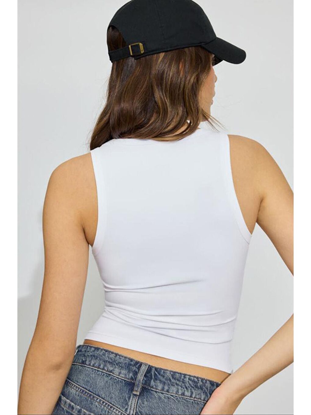 Beyaz Derin V Yaka %100 Pamuklu Basic Kadın Atlet Mg2405-3