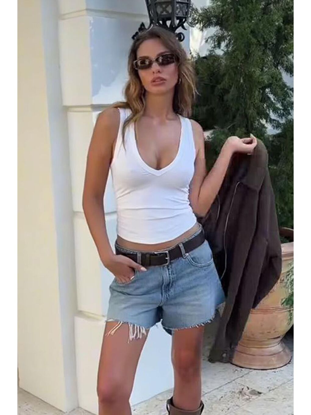 Beyaz Derin V Yaka %100 Pamuklu Basic Kadın Atlet Mg2405-6