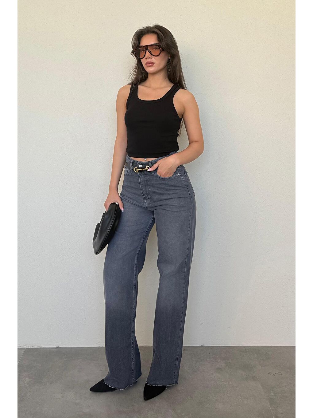 Siyah Kalın Askılı Fitilli Atlet Mg2459-3