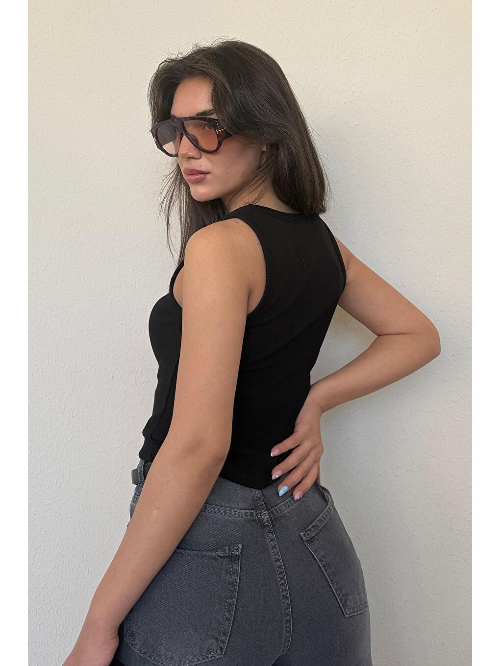 Siyah Kalın Askılı Fitilli Atlet Mg2459-4