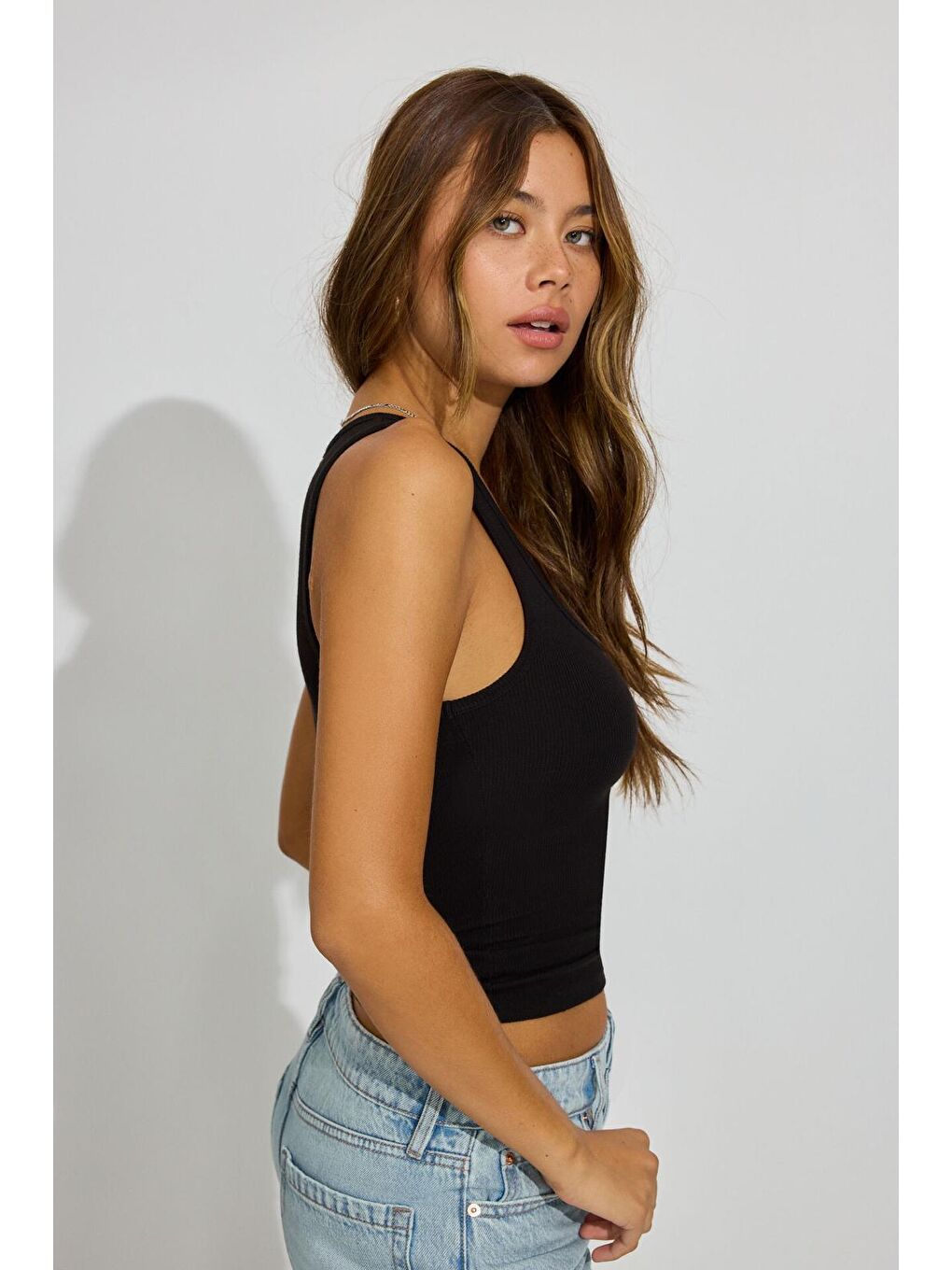 Siyah Kalın Askılı Fitilli Atlet Mg2459-9