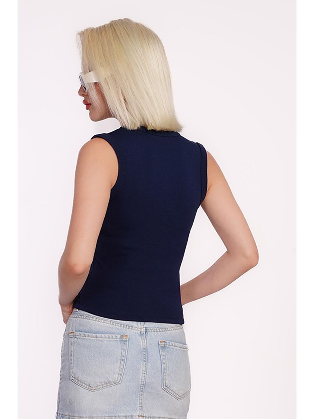 Lacivert V Yaka Biyeli Kadın Atlet Mg2292-4