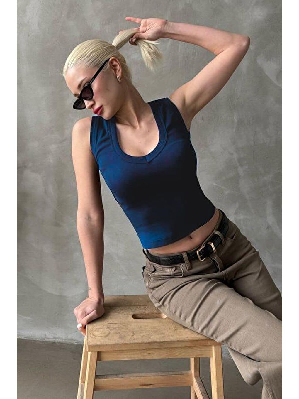 Lacivert V Yaka Biyeli Kadın Atlet Mg2292-5