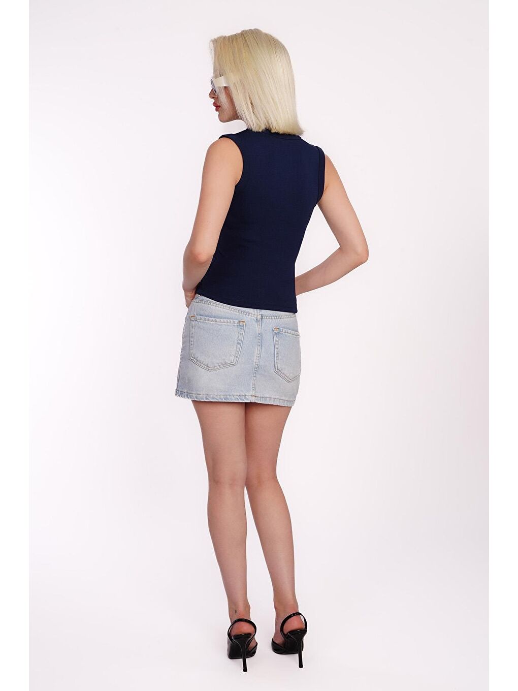 Lacivert V Yaka Biyeli Kadın Atlet Mg2292-9