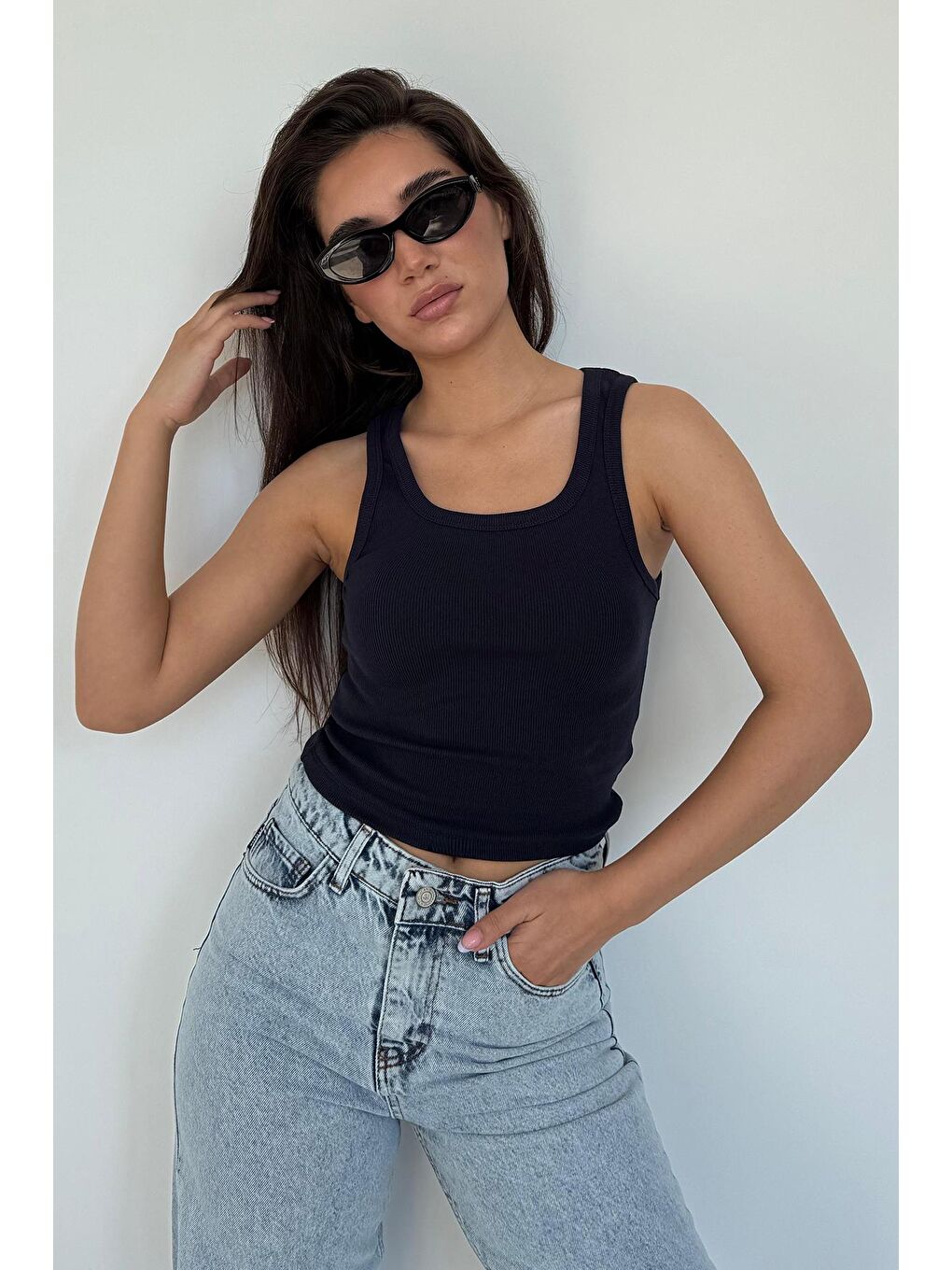 Lacivert Kalın Askılı Fitilli Atlet Mg2459-3