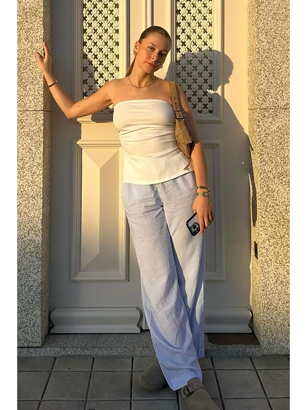 Beyaz Büzgülü Streç Bandeau Top Mg2164