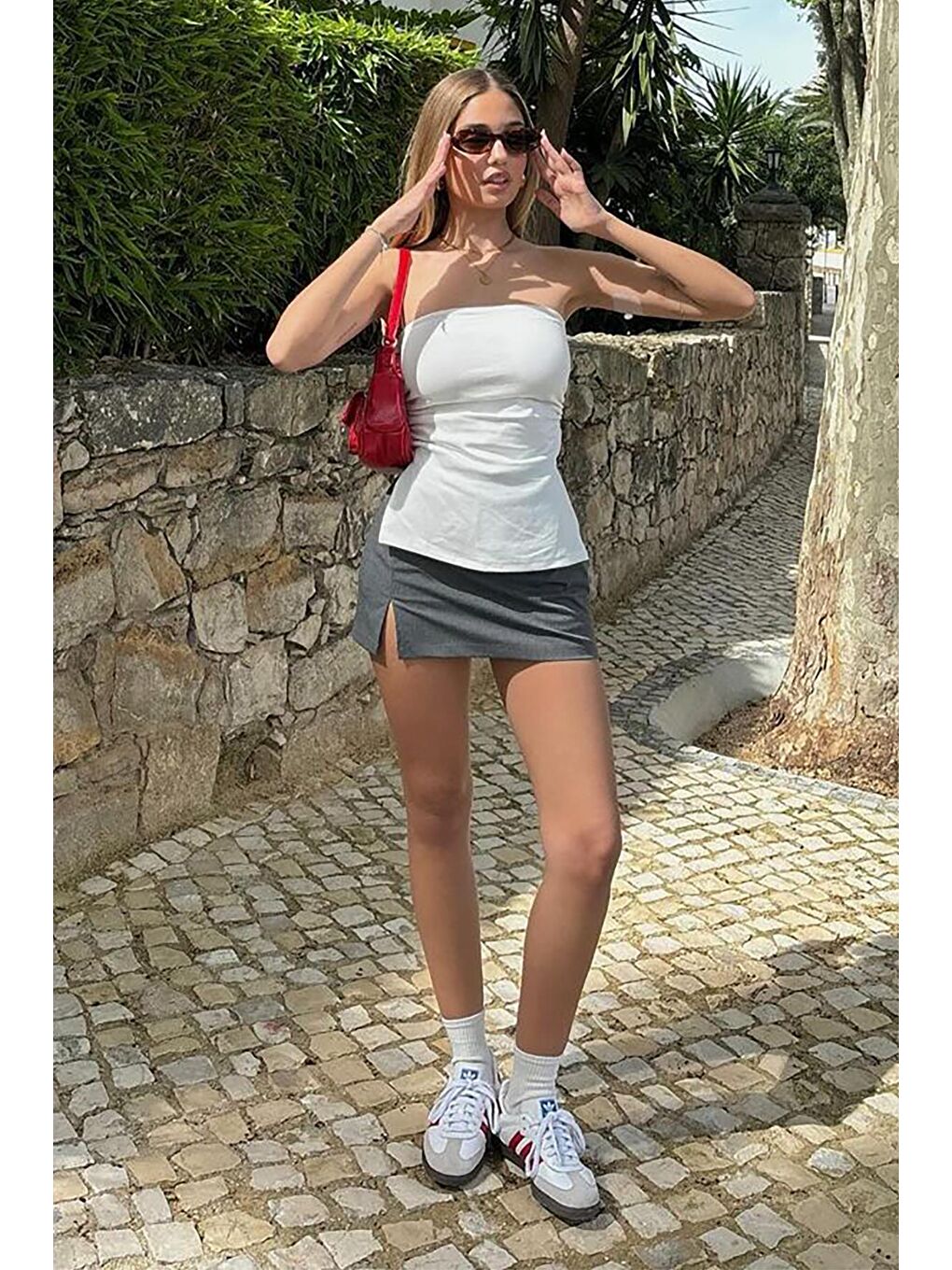 Beyaz Büzgülü Streç Bandeau Top Mg2164-1