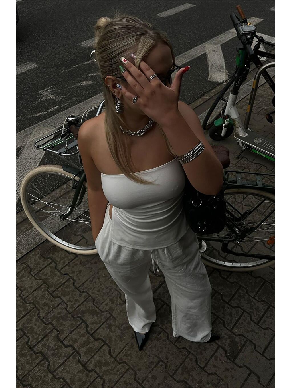 Beyaz Büzgülü Streç Bandeau Top Mg2164-3