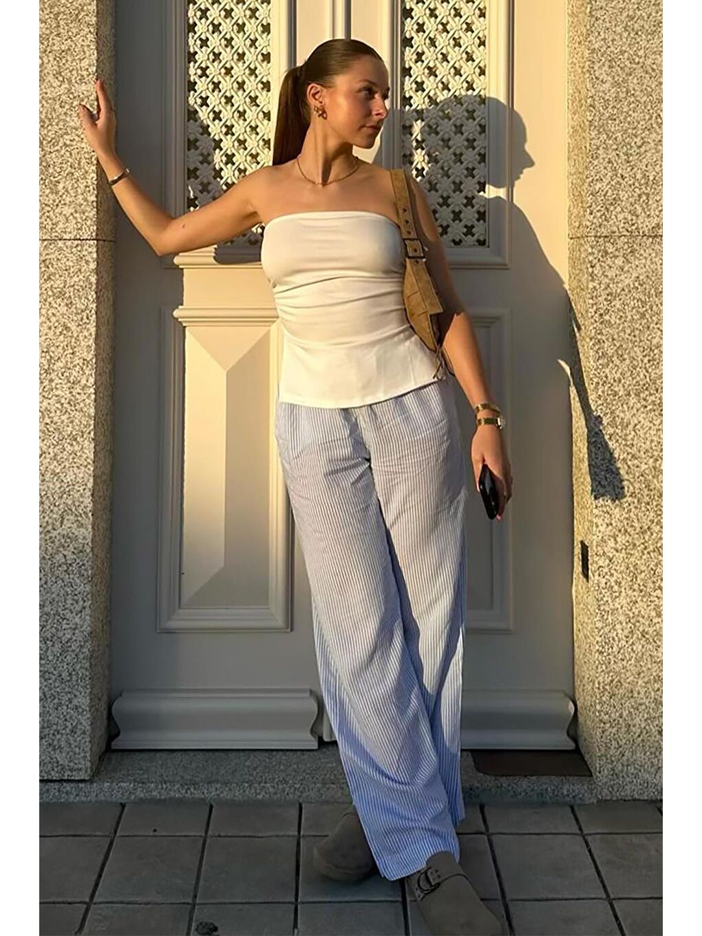 Beyaz Büzgülü Streç Bandeau Top Mg2164-5