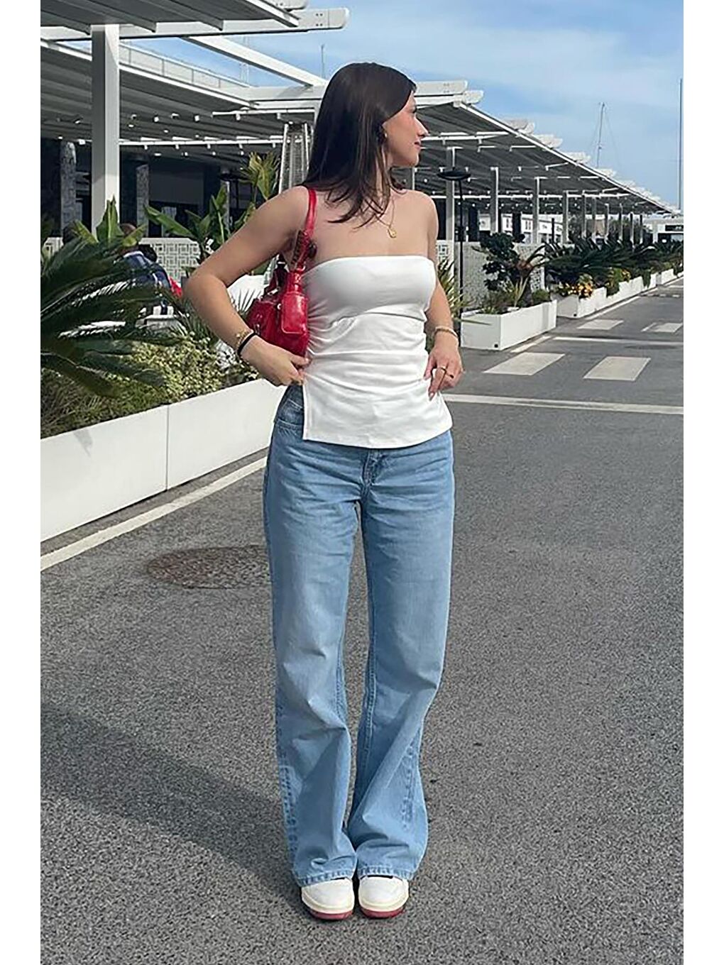 Beyaz Büzgülü Streç Bandeau Top Mg2164-7