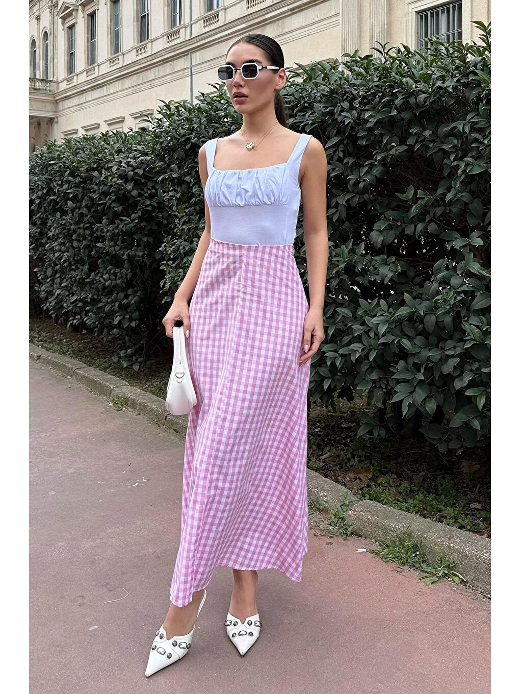 Pembe Pötikareli Midi Boy Kadın Etek Mg2360-4