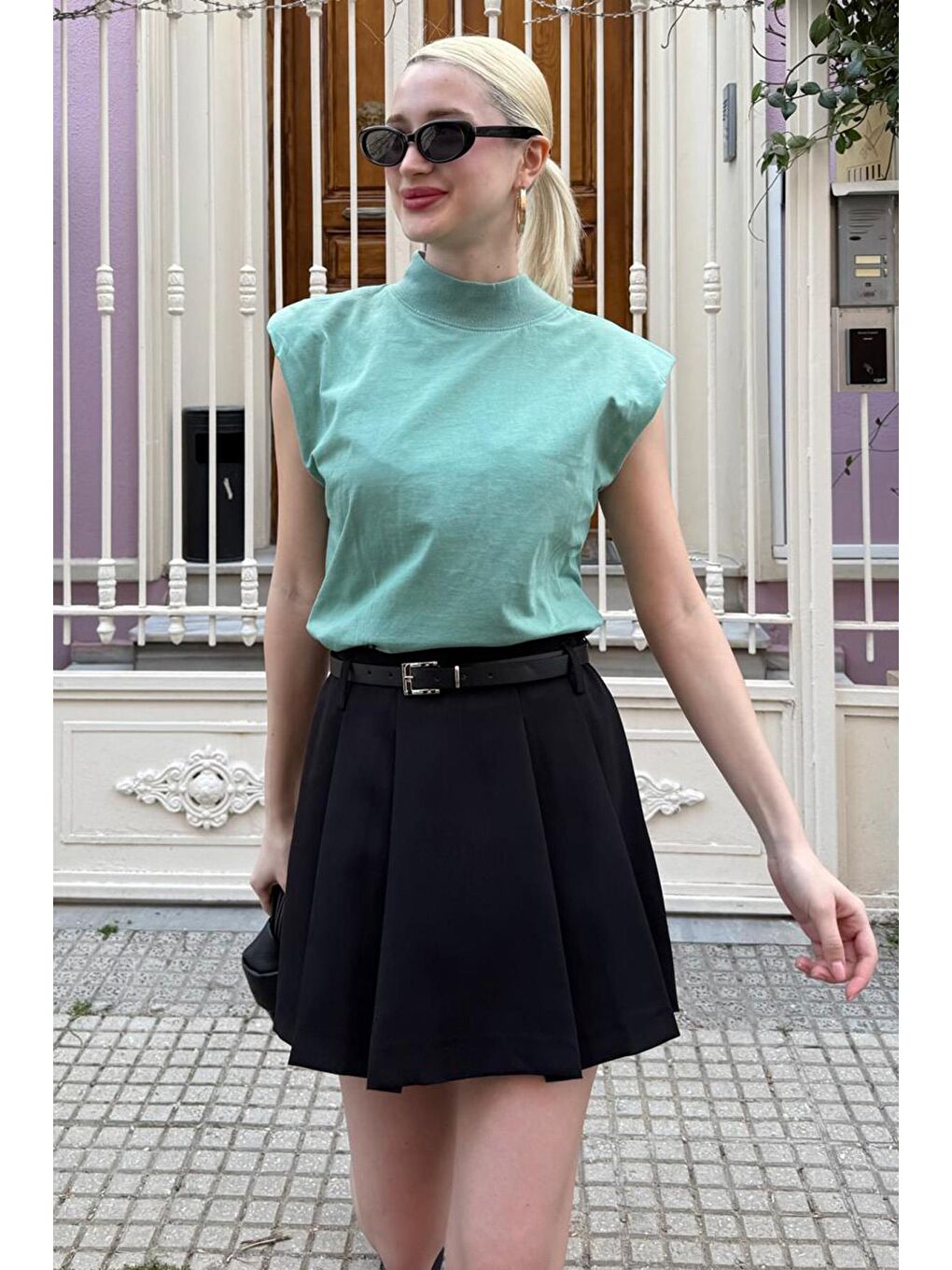 Siyah Pileli Kadın Mini Şort Etek Mg2402-2