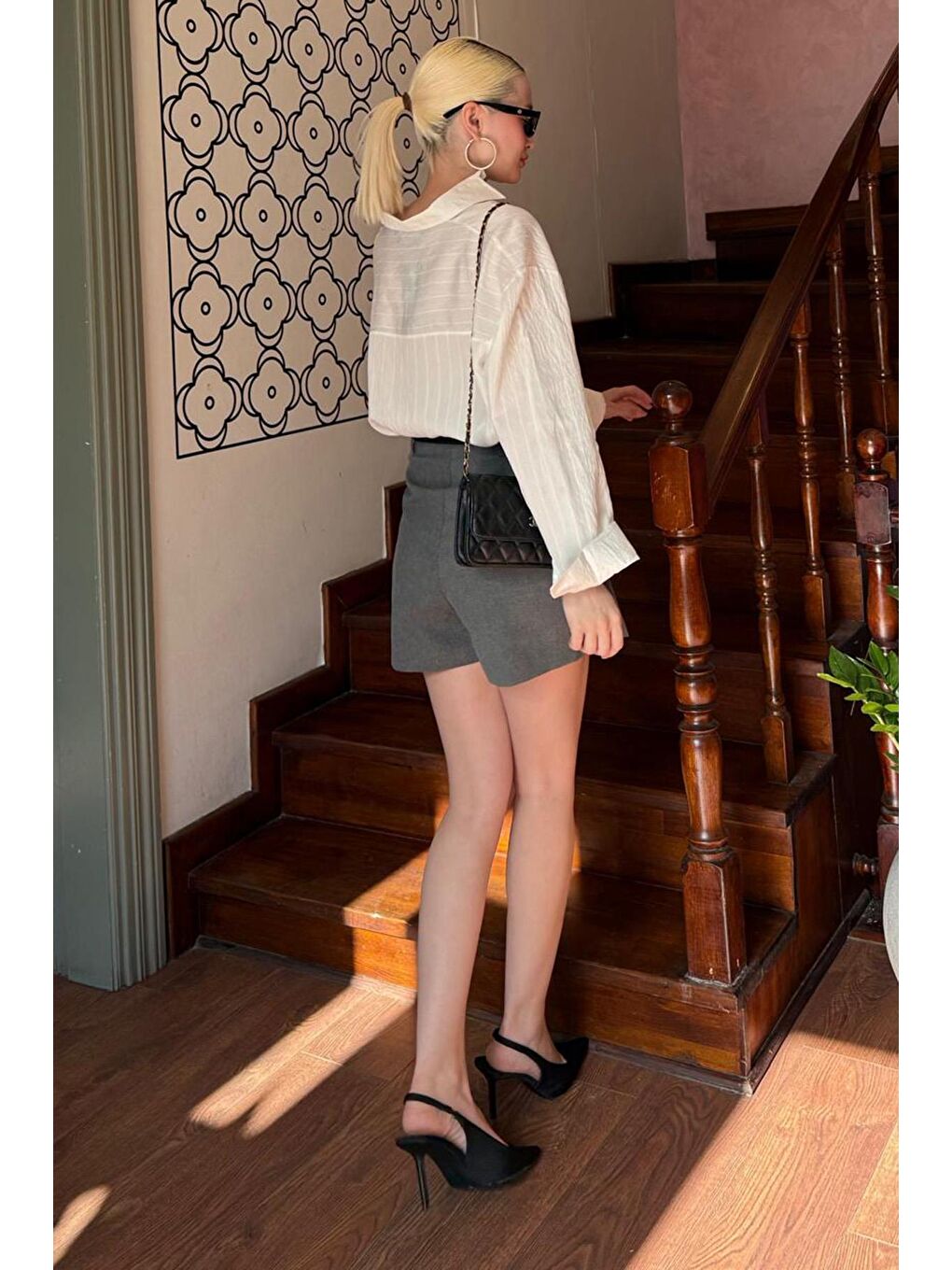 Antrasit Pileli Kadın Mini Şort Etek Mg2402-3