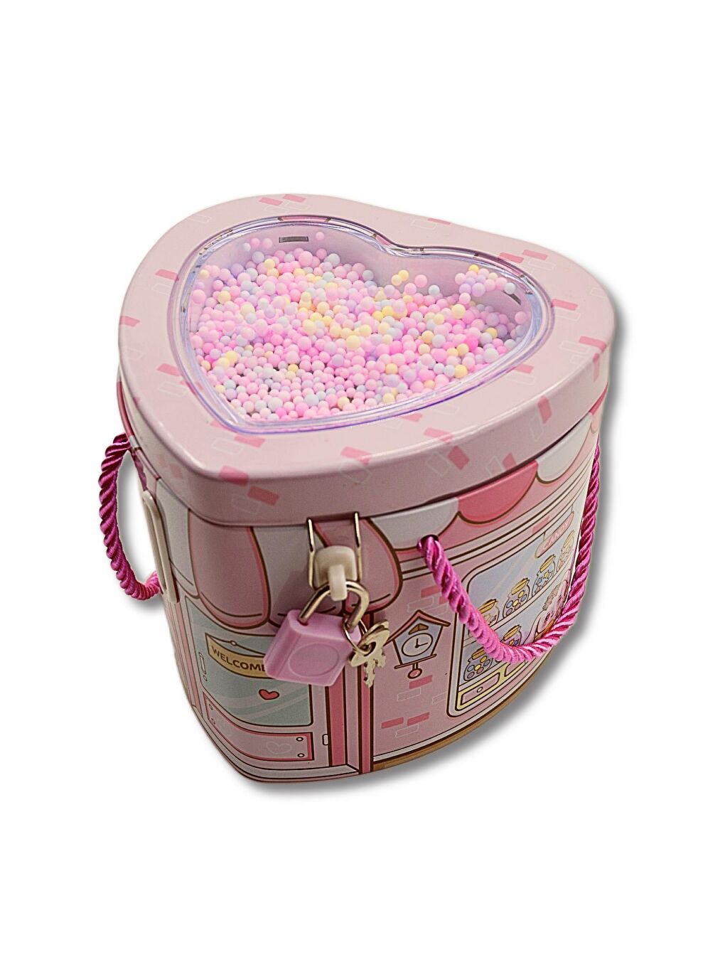 Kilitli Metal Kalp Şekilli Kumbara (0356) Pembe