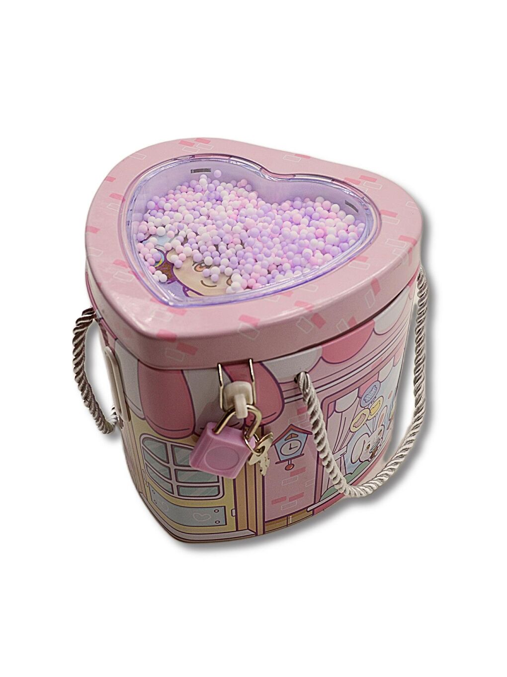 Kilitli Metal Kalp Şekilli Kumbara (0356) Pembe-1