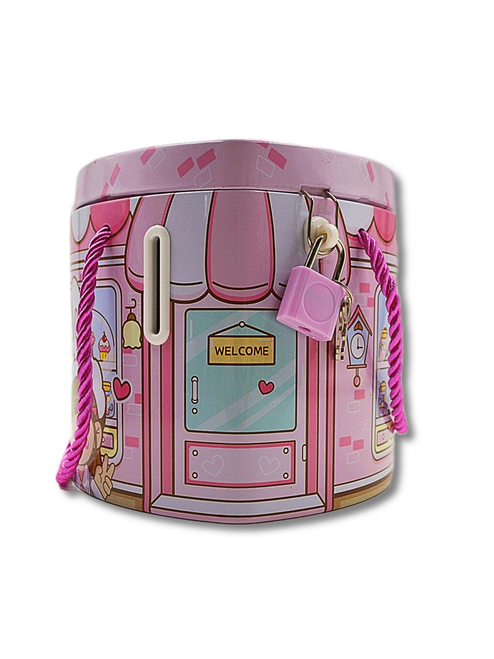 Kilitli Metal Kalp Şekilli Kumbara (0356) Pembe-2