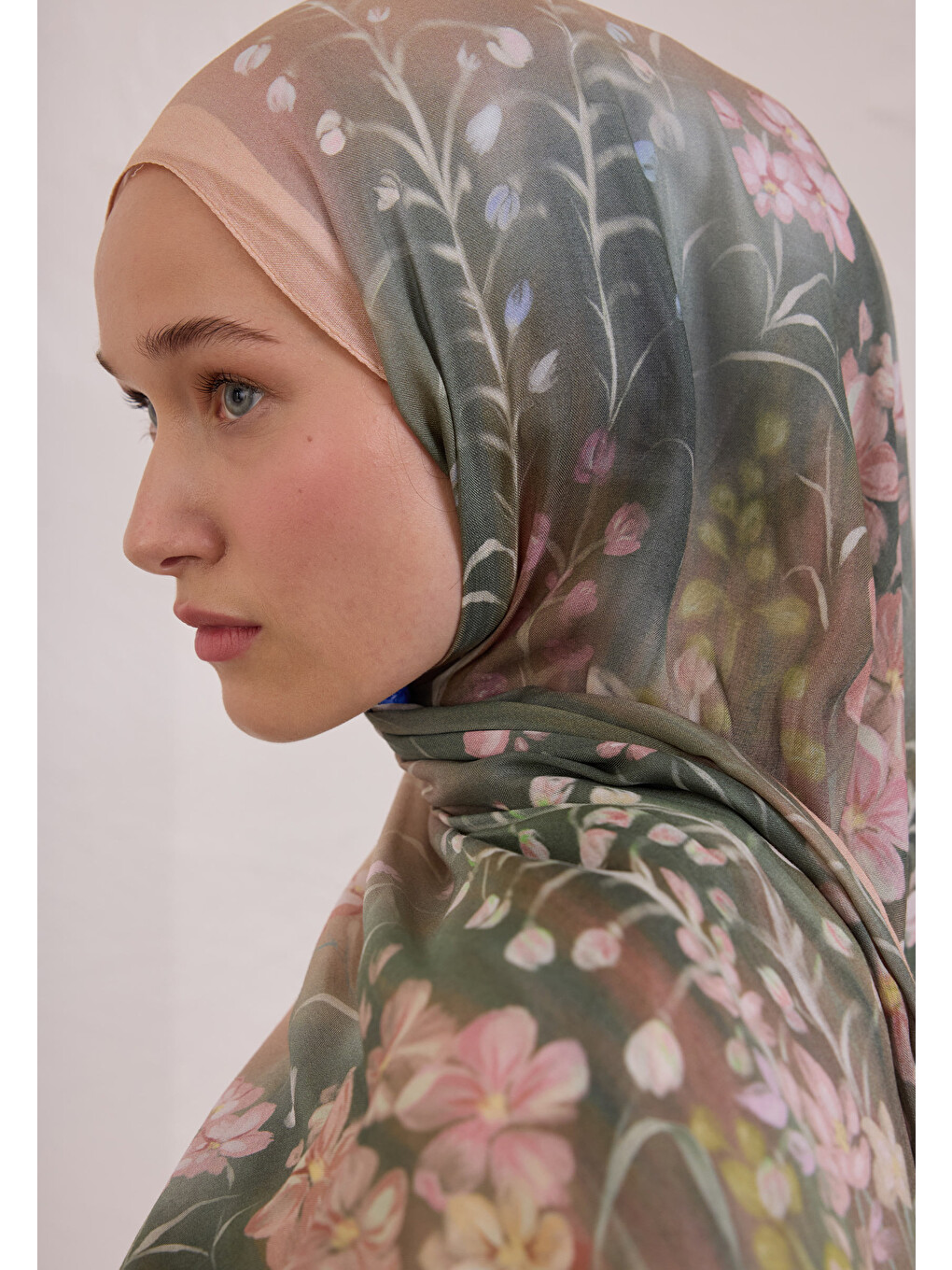 Pembe Wısterıa Desen Rami Şal Somon-4