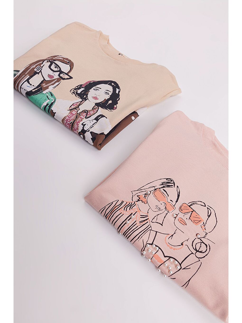 Ekru Kız Çocuk Orta Kalınlıkta Baskılı 2'li Paket Sweatshirt