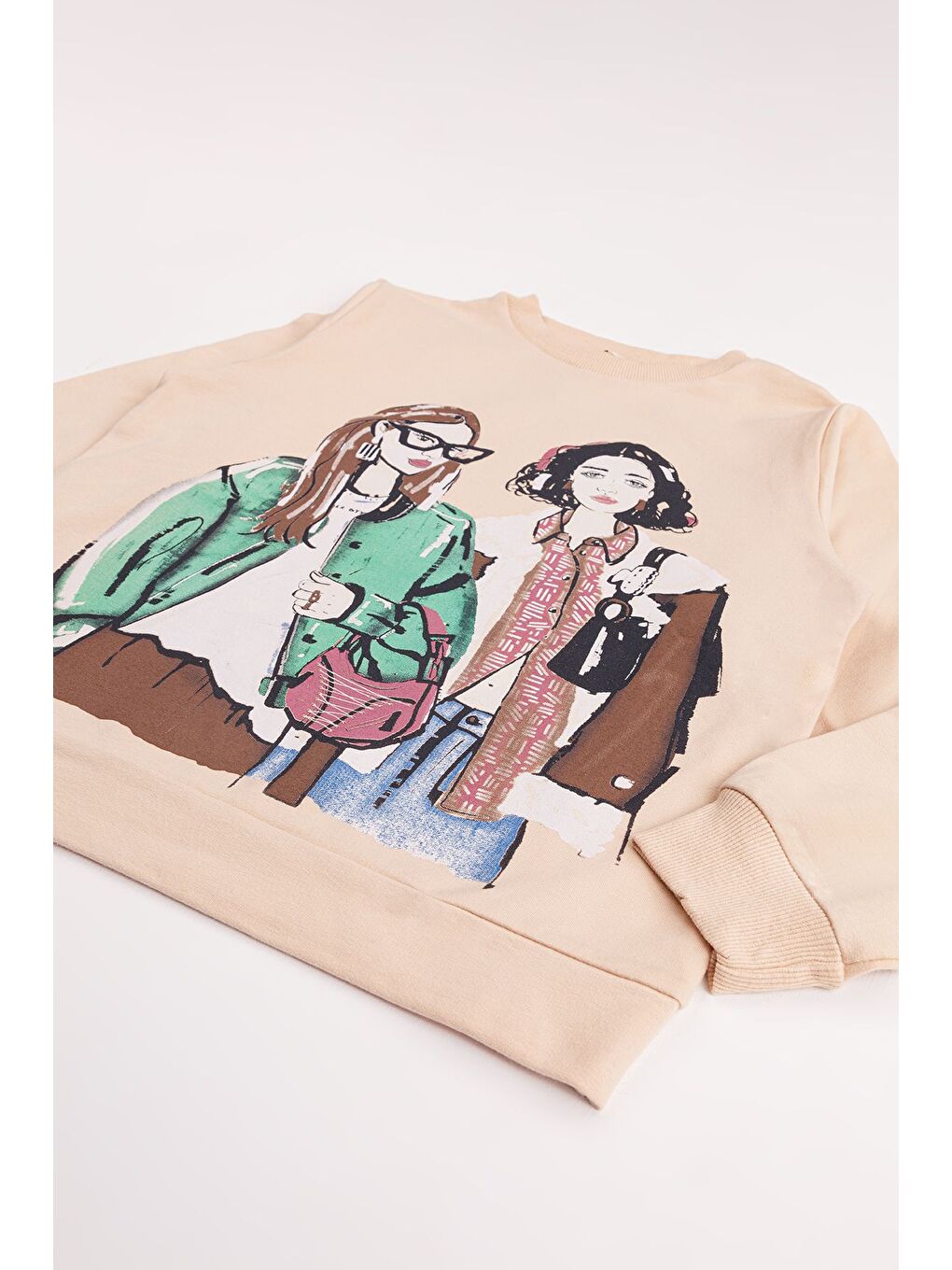 Ekru Kız Çocuk Orta Kalınlıkta Baskılı 2'li Paket Sweatshirt-1