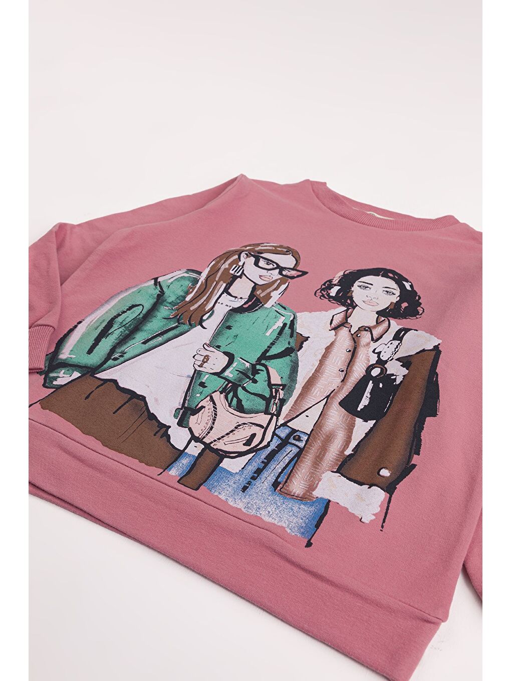 Pembe Kız Çocuk Orta Kalınlıkta Baskılı 2'li Paket Sweatshirt-1