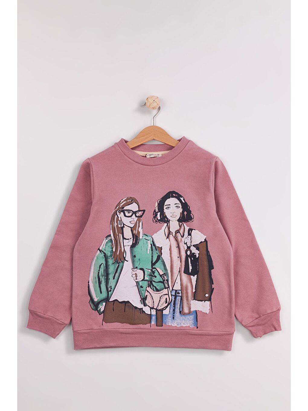 Pembe Kız Çocuk Orta Kalınlıkta Baskılı 2'li Paket Sweatshirt-4