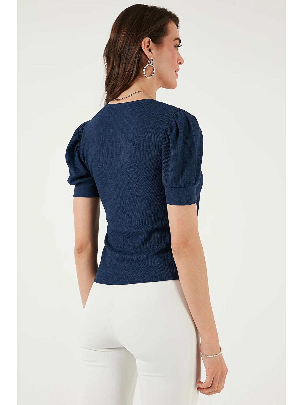 Kadın Lacivert Kare Yaka Örme Bluz HZL22W-BD104091-3