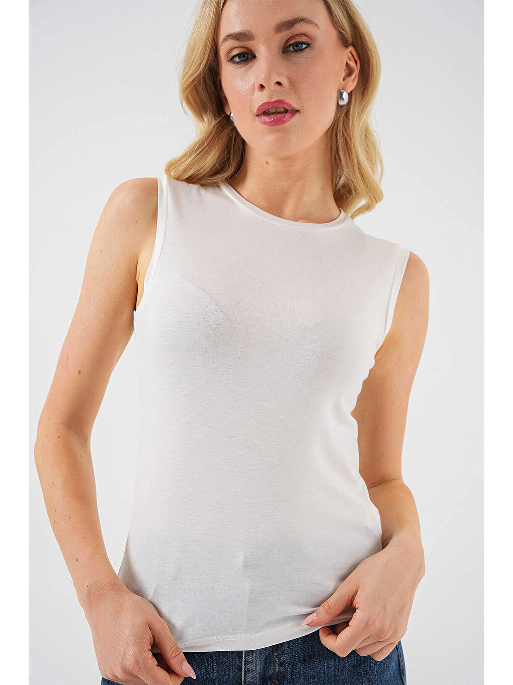 Kadın Ekru Basic Sıfır Kol Body HZL25S-BD143471