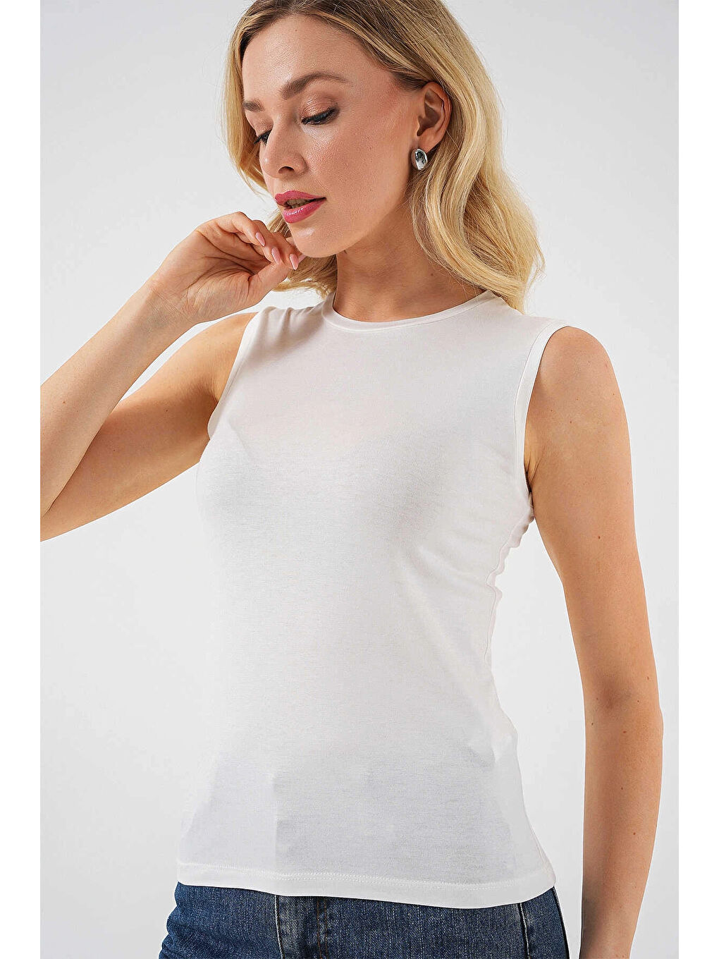 Kadın Ekru Basic Sıfır Kol Body HZL25S-BD143471-1