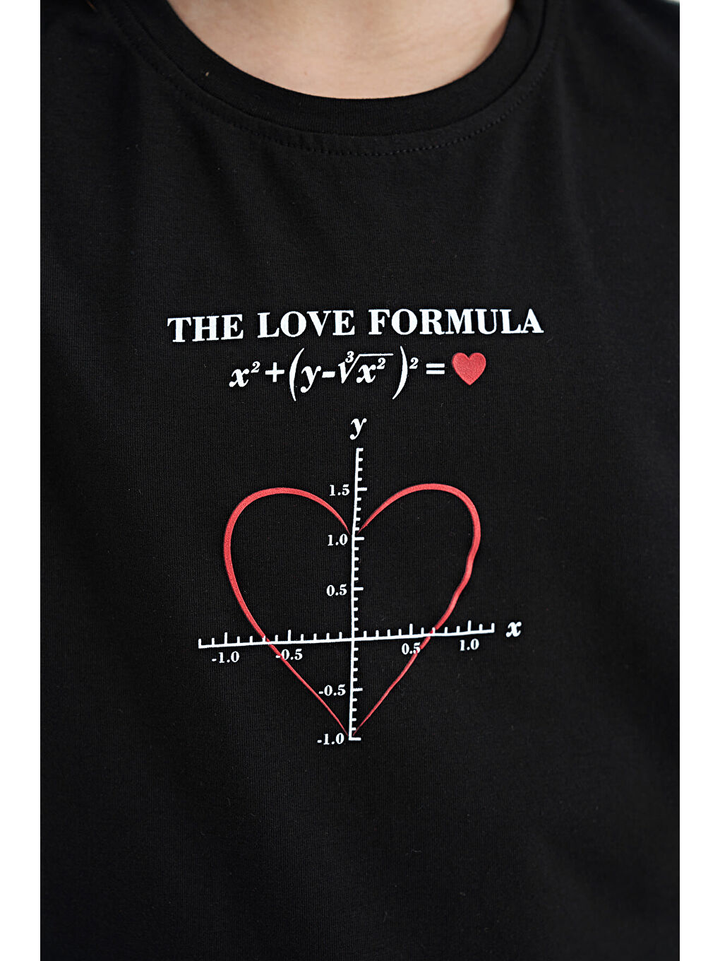 Siyah O Yaka Baskı Detaylı Rahat Kalıp Kız Çocuk Tişört - 75129-2