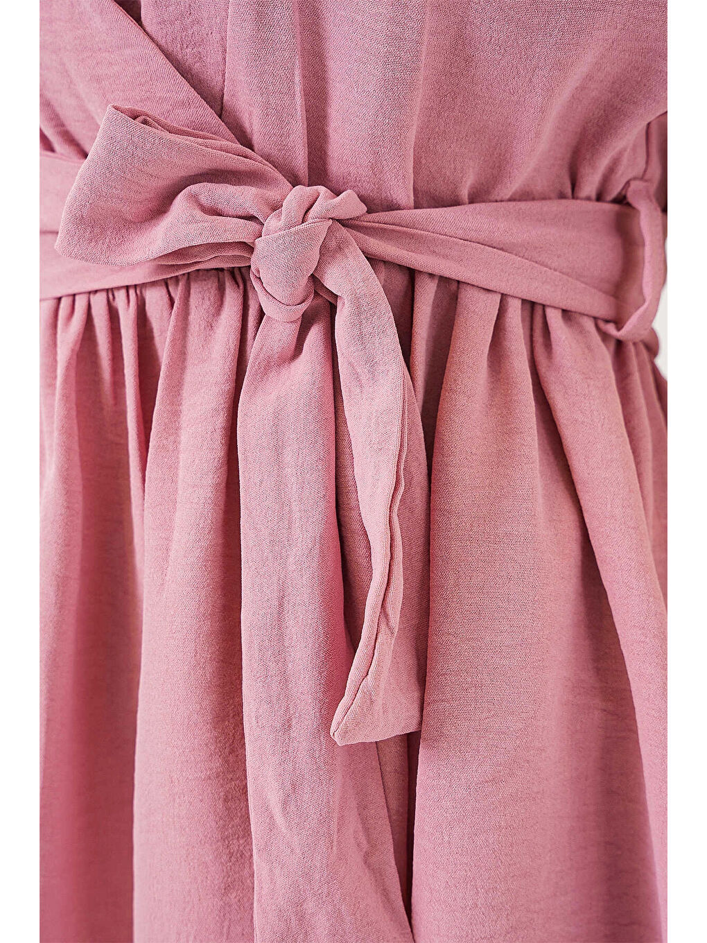 Pembe Kadın Pudra Kruvaze Yaka Beli Lastikli Kuşaklı Bluz HZL25S-BD19661-2