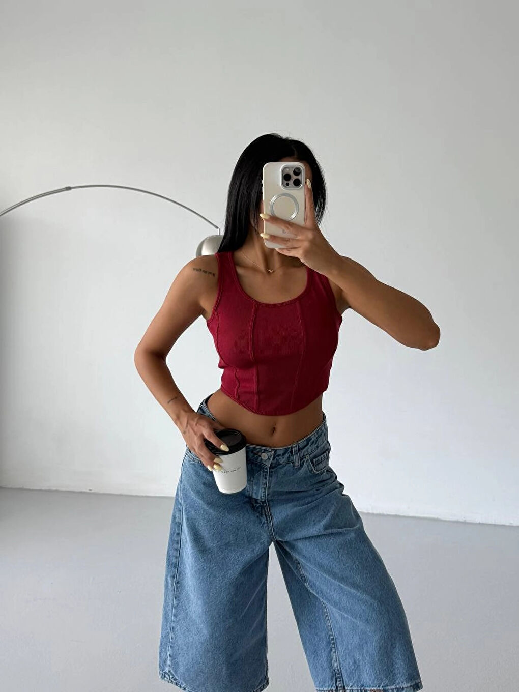 Kadın Bordo Fitilli Kaşkorse Crop Bluz HZL25S-FRY123171-2