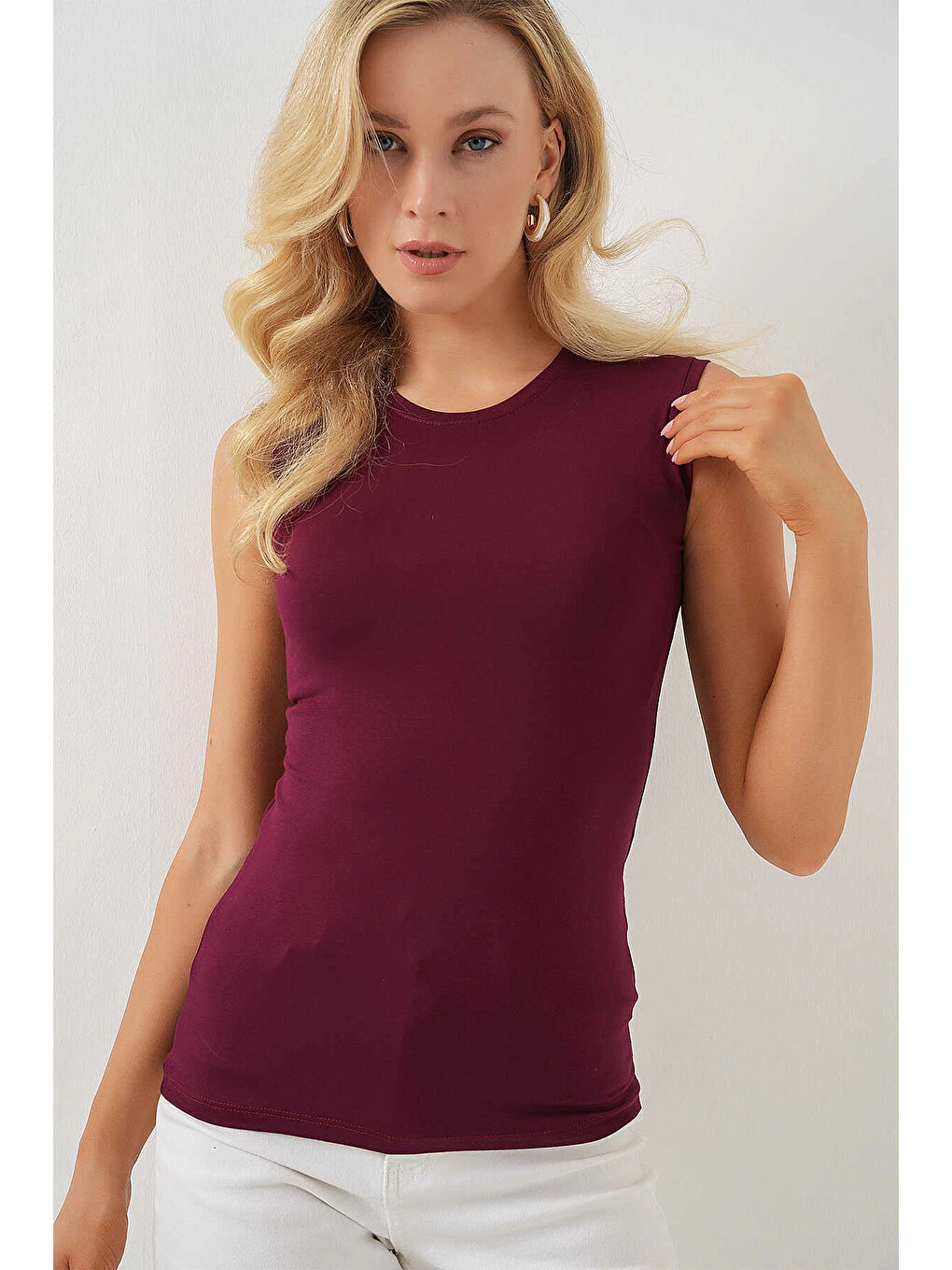 Kadın Bordo Basic Sıfır Kol Body HZL25S-BD143471-2