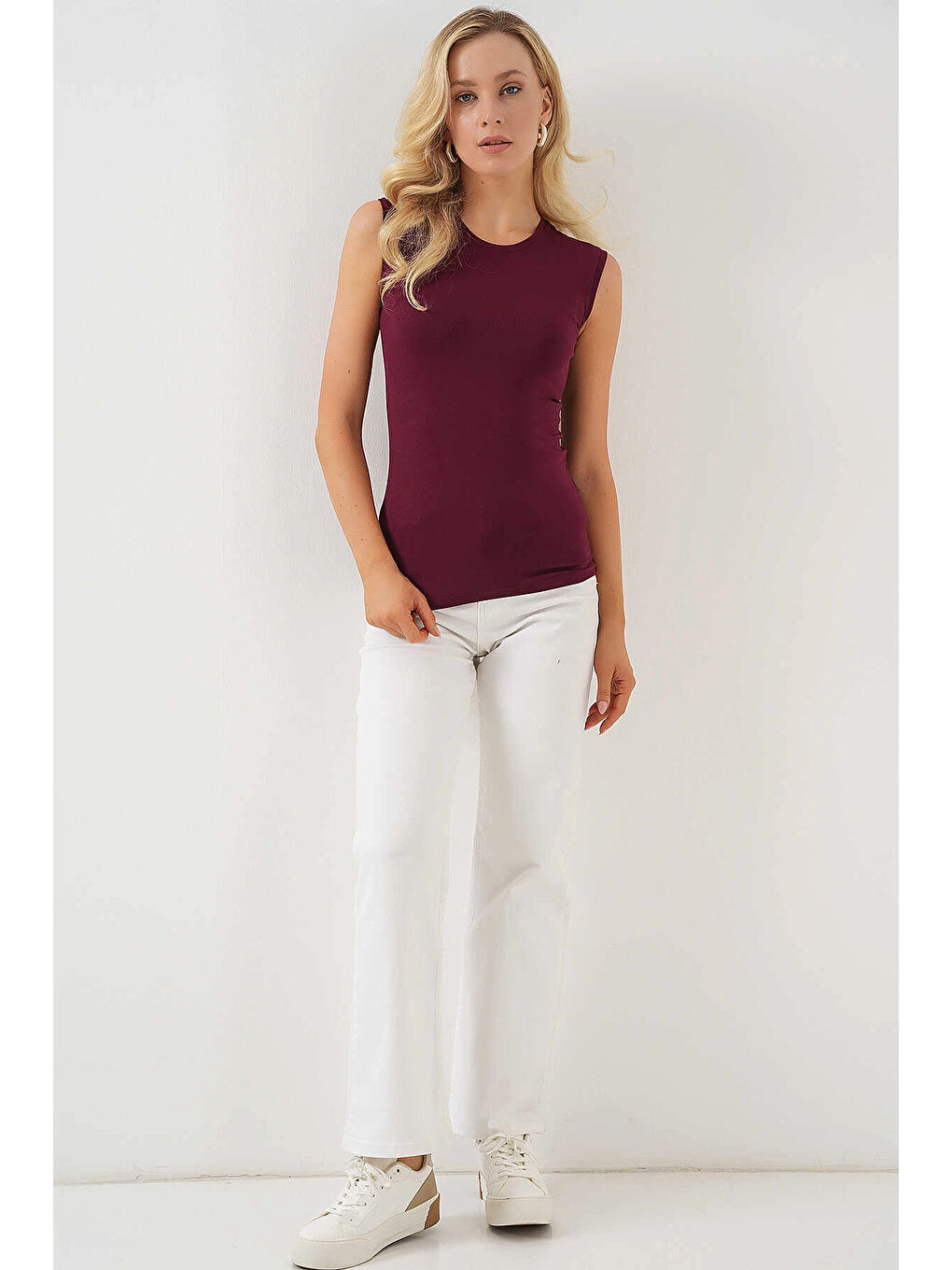Kadın Bordo Basic Sıfır Kol Body HZL25S-BD143471-3