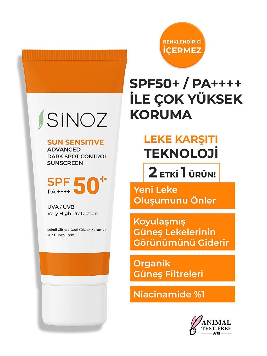 Sinoz Şeffaf SPF 50+ Aydınlatıcı Etkili Yüksek Koruyucu Niacinamide İçeren Yüz Güneş Kremi 50 ml