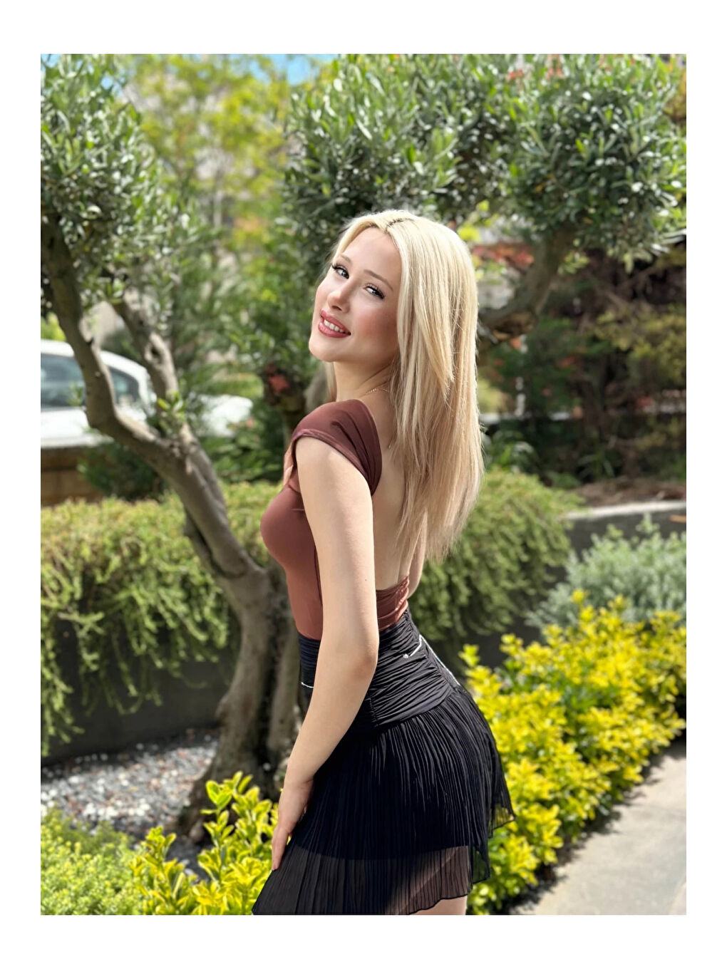 Kadın Kahverengi Sırt Dekolteli Kısa Kollu Bluz HZL24S-ZK10831-3