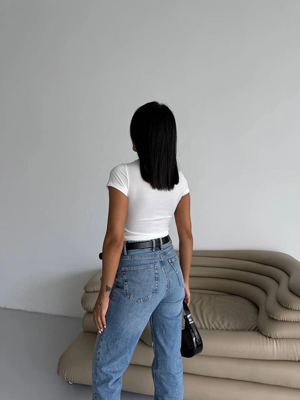 Kadın Beyaz Bisiklet Yaka Sandy Bluz HZL25S-FRY123191-3