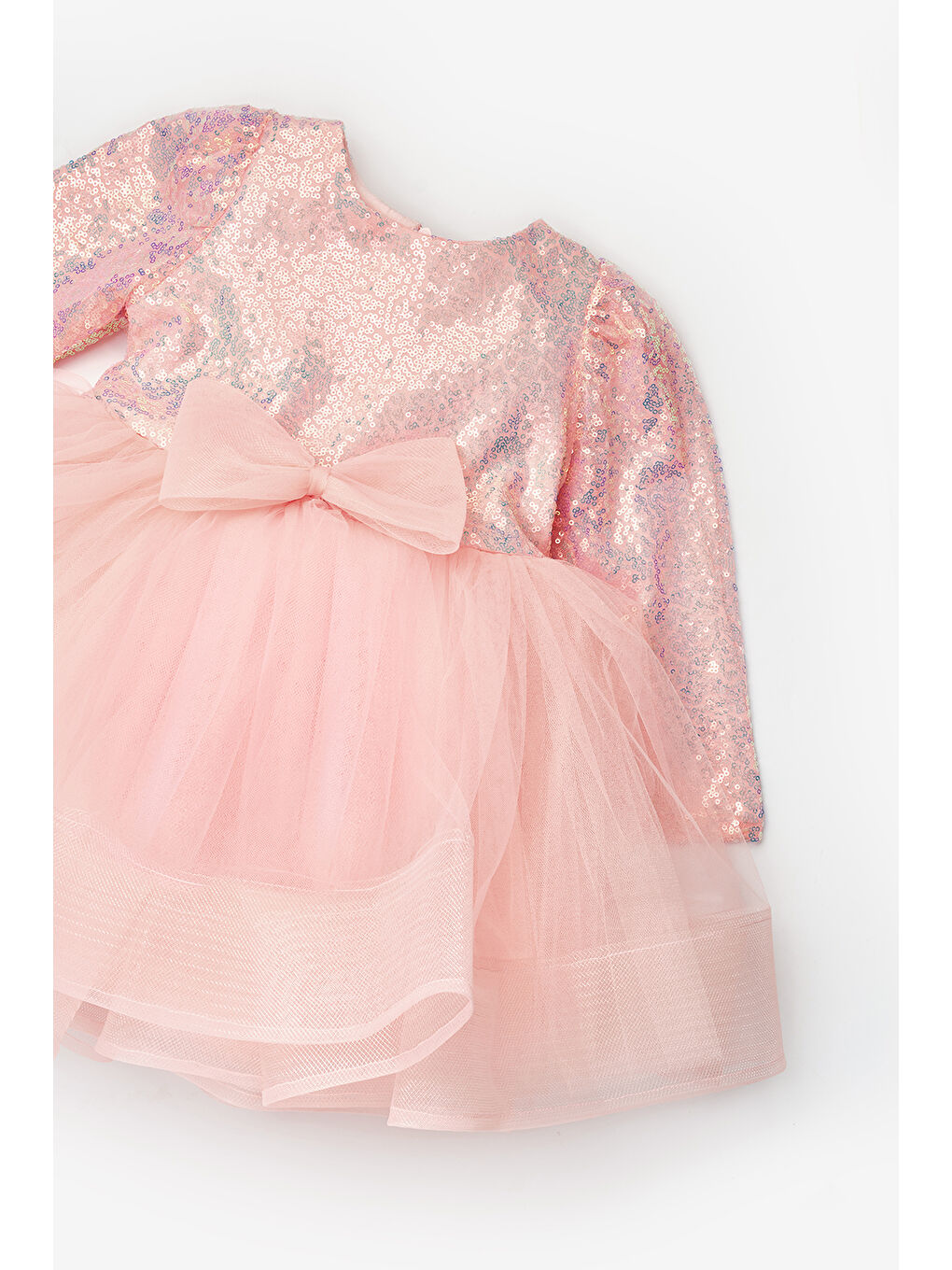 Pembe Pullu Grenli Fiyonk Detaylı Kız Çocuk Elbise - Irene-6