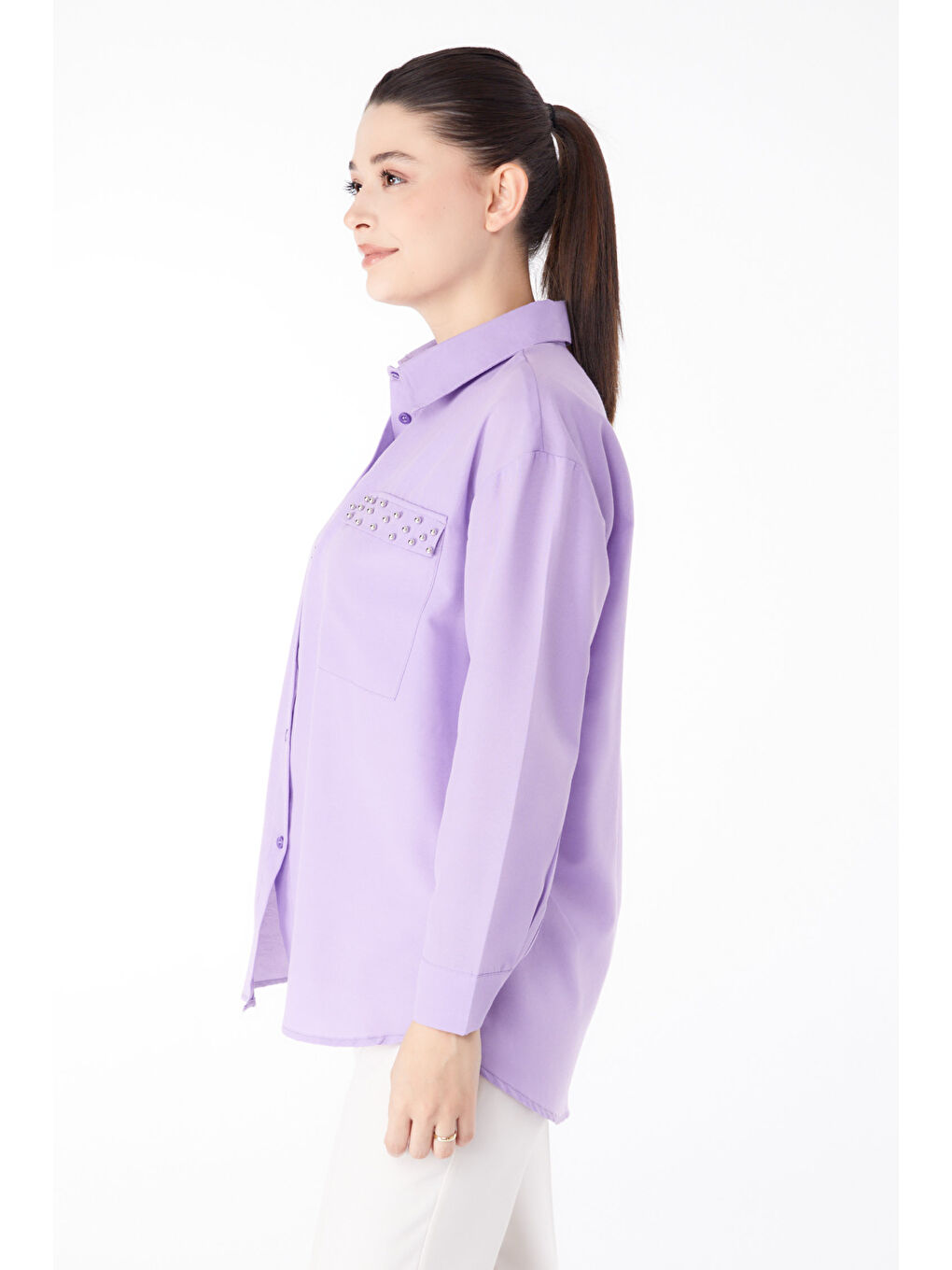 Taş Detaylı Gömlek Lila - 13194-2