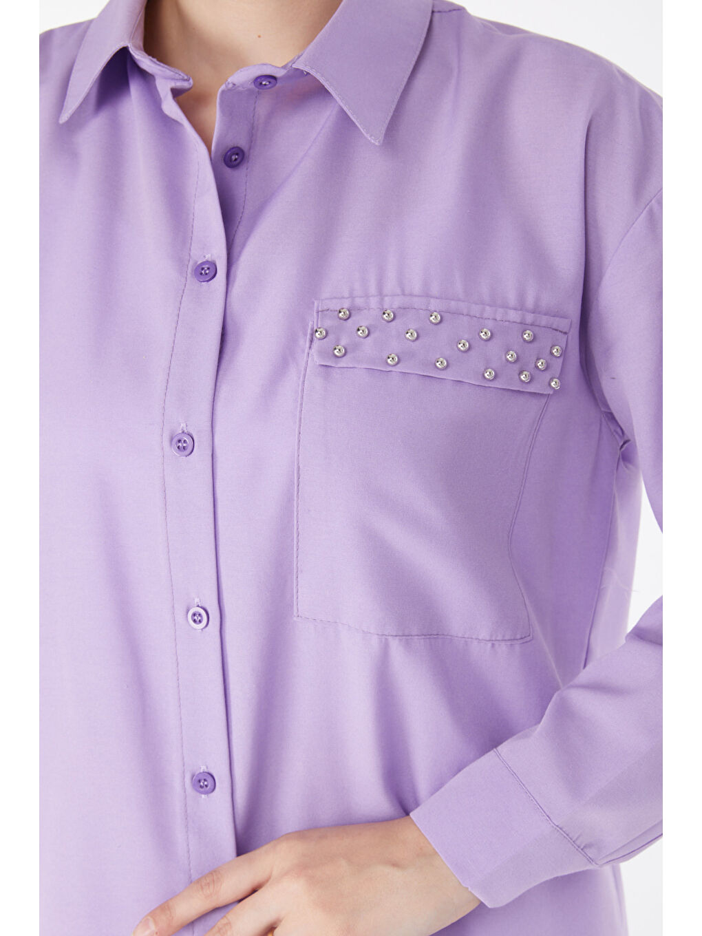 Taş Detaylı Gömlek Lila - 13194-4